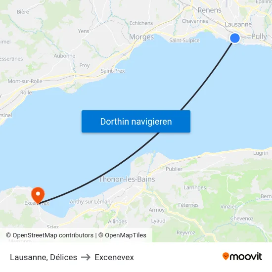 Lausanne, Délices to Excenevex map