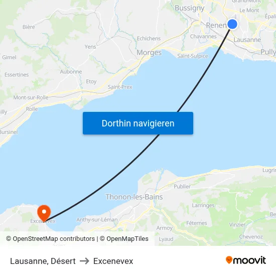 Lausanne, Désert to Excenevex map