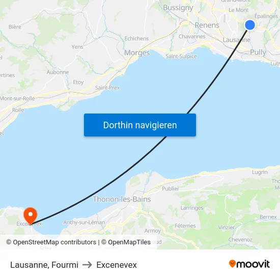 Lausanne, Fourmi to Excenevex map