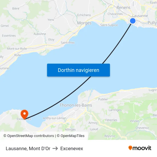 Lausanne, Mont D'Or to Excenevex map