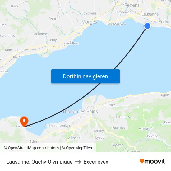 Lausanne, Ouchy-Olympique to Excenevex map