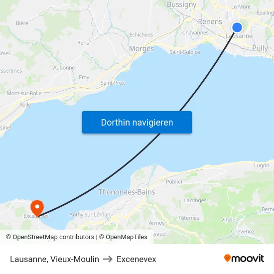 Lausanne, Vieux-Moulin to Excenevex map