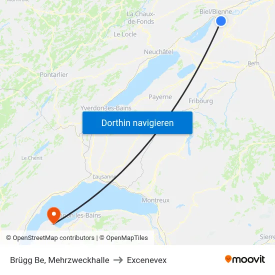 Brügg Be, Mehrzweckhalle to Excenevex map