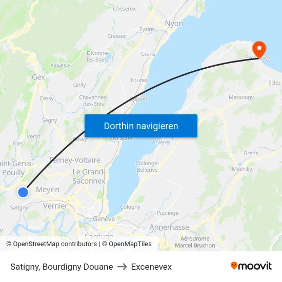 Satigny, Bourdigny Douane to Excenevex map