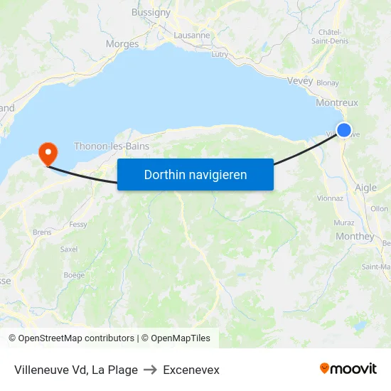 Villeneuve Vd, La Plage to Excenevex map