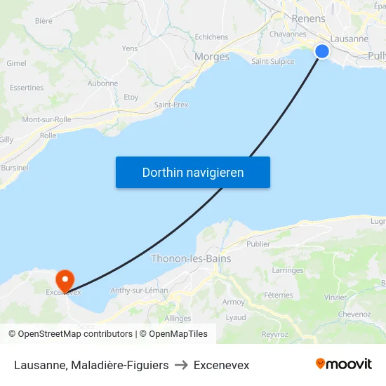 Lausanne, Maladière-Figuiers to Excenevex map