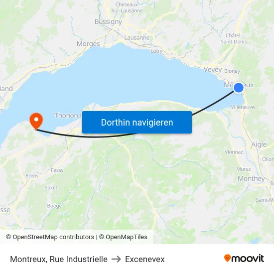 Montreux, Rue Industrielle to Excenevex map