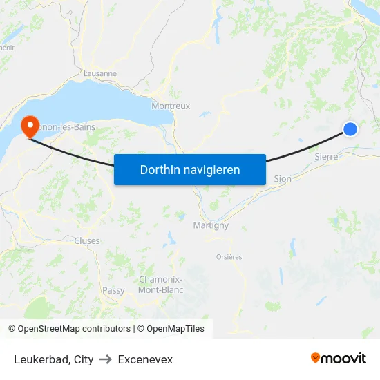 Leukerbad, City to Excenevex map