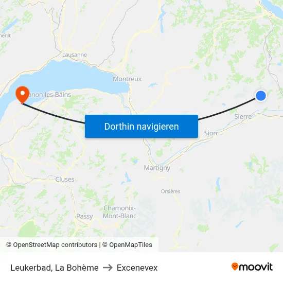 Leukerbad, La Bohème to Excenevex map