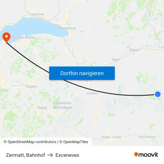 Zermatt, Bahnhof to Excenevex map