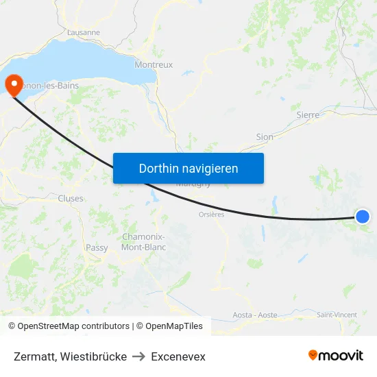 Zermatt, Wiestibrücke to Excenevex map