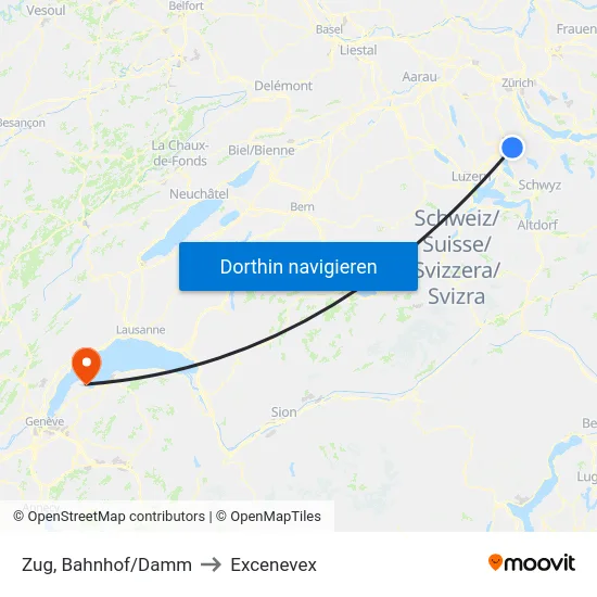 Zug, Bahnhof/Damm to Excenevex map