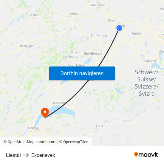 Liestal to Excenevex map