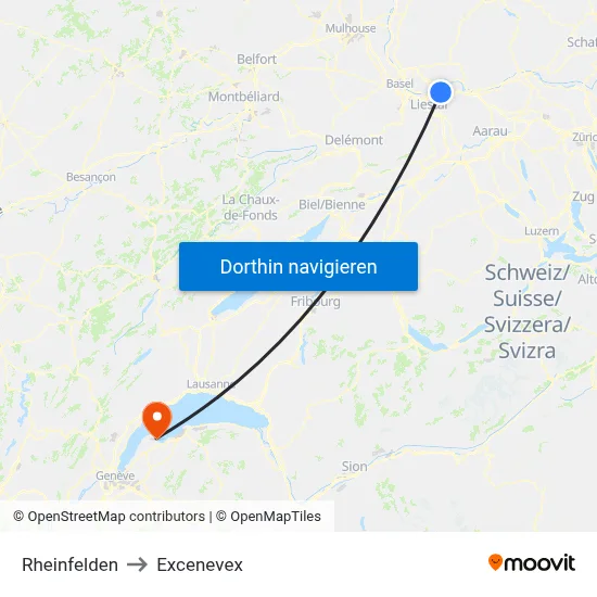 Rheinfelden to Excenevex map