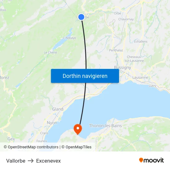 Vallorbe to Excenevex map