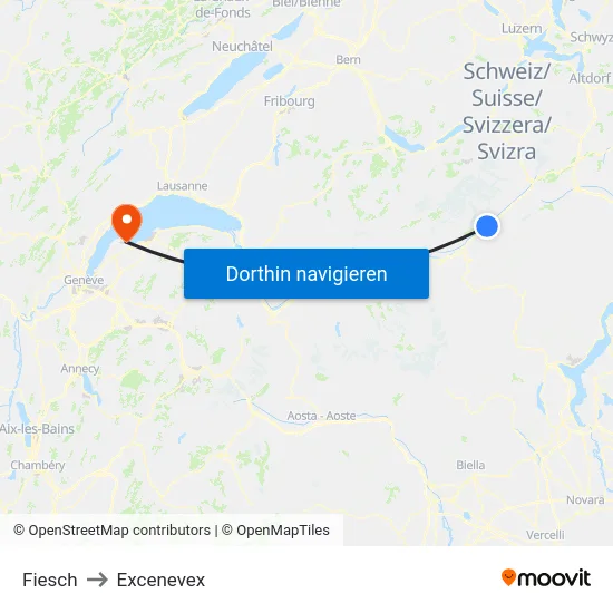 Fiesch to Excenevex map