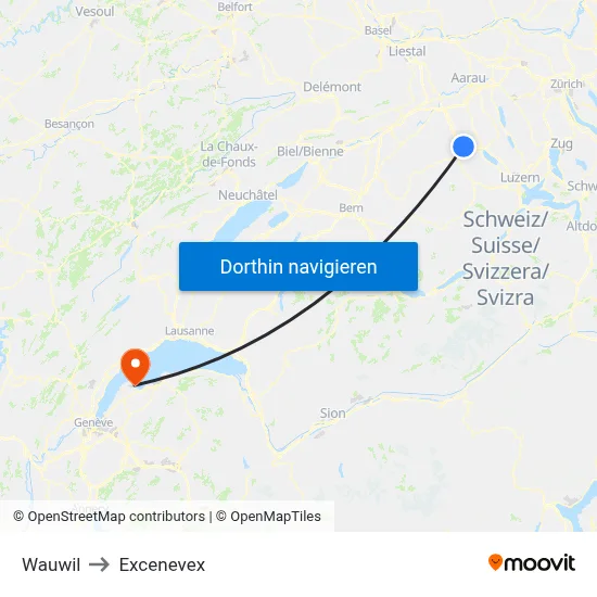 Wauwil to Excenevex map