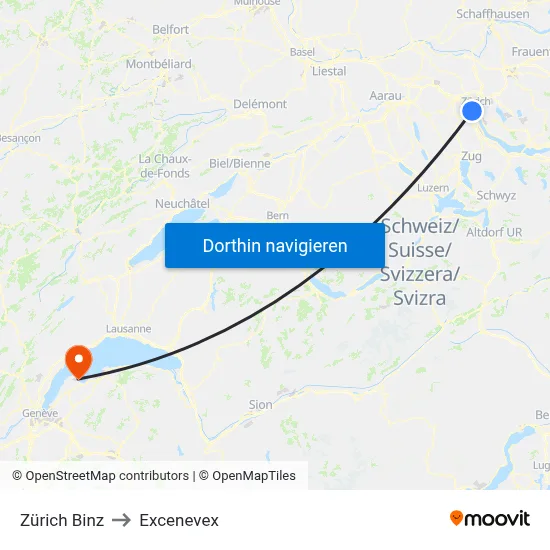 Zürich Binz to Excenevex map