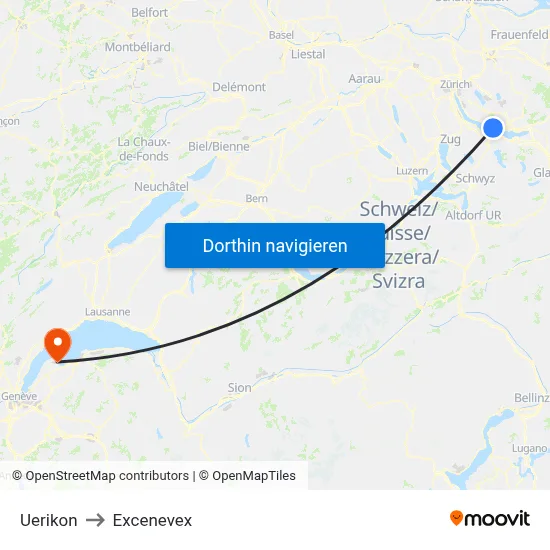 Uerikon to Excenevex map