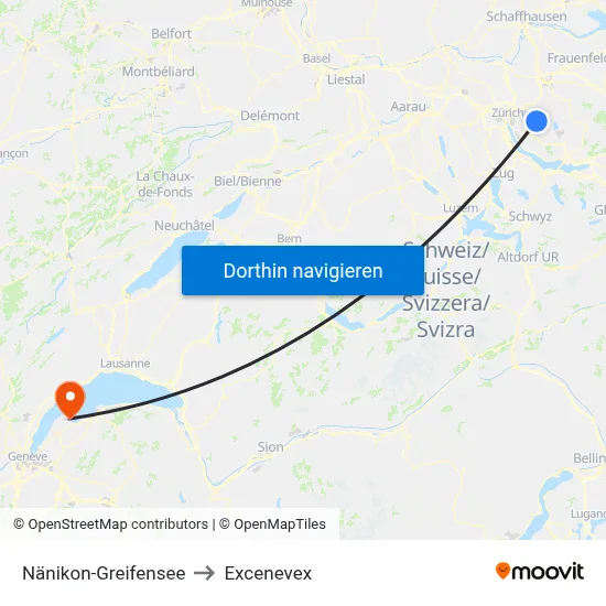 Nänikon-Greifensee to Excenevex map