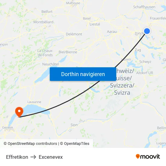 Effretikon to Excenevex map