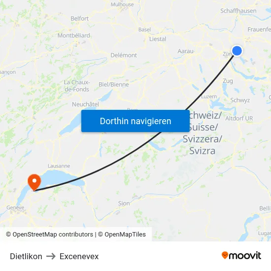 Dietlikon to Excenevex map
