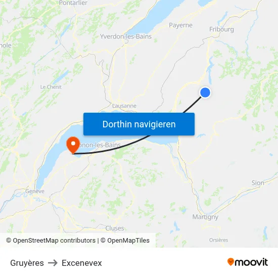 Gruyères to Excenevex map