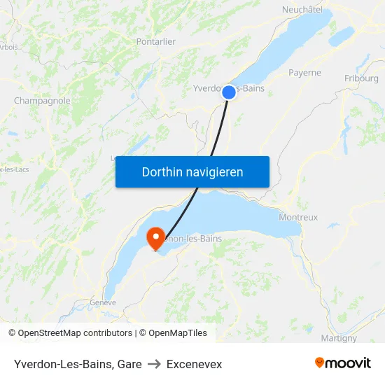 Yverdon-Les-Bains, Gare to Excenevex map