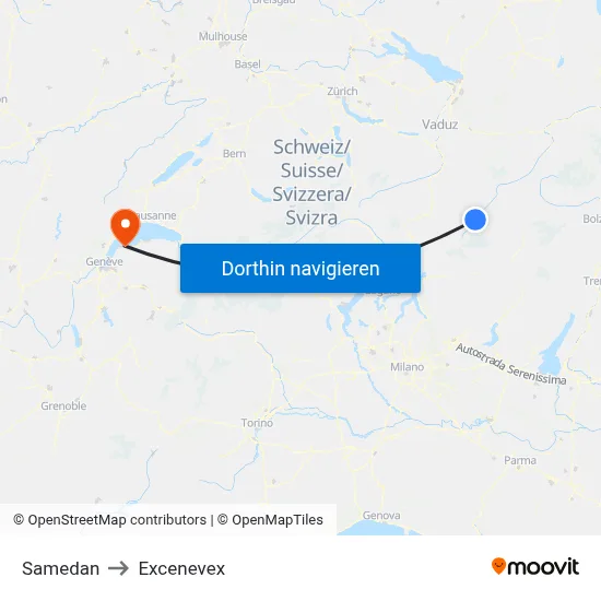Samedan to Excenevex map