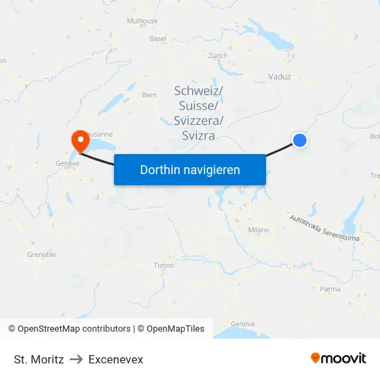 St. Moritz to Excenevex map