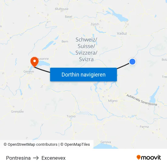 Pontresina to Excenevex map