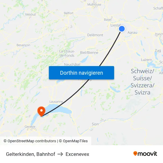 Gelterkinden, Bahnhof to Excenevex map