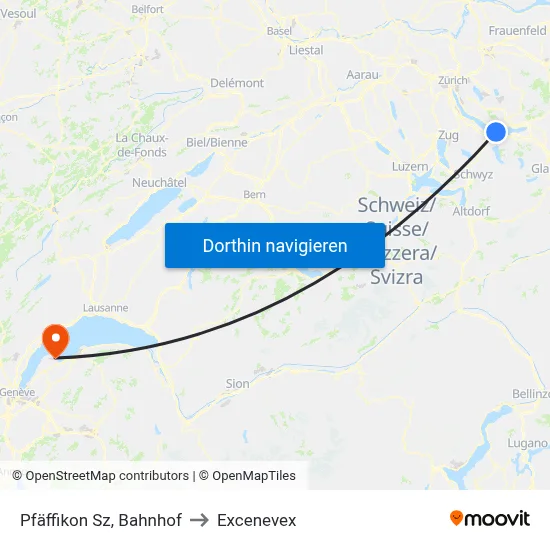 Pfäffikon Sz, Bahnhof to Excenevex map