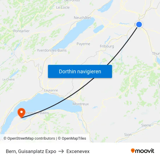 Bern, Guisanplatz Expo to Excenevex map