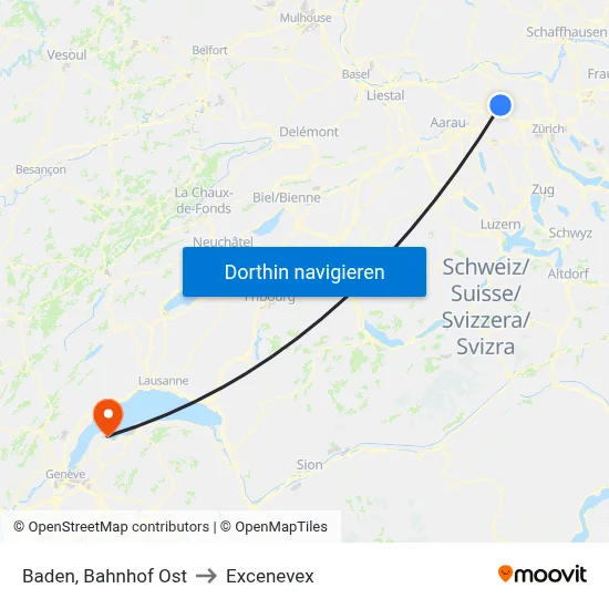 Baden, Bahnhof Ost to Excenevex map
