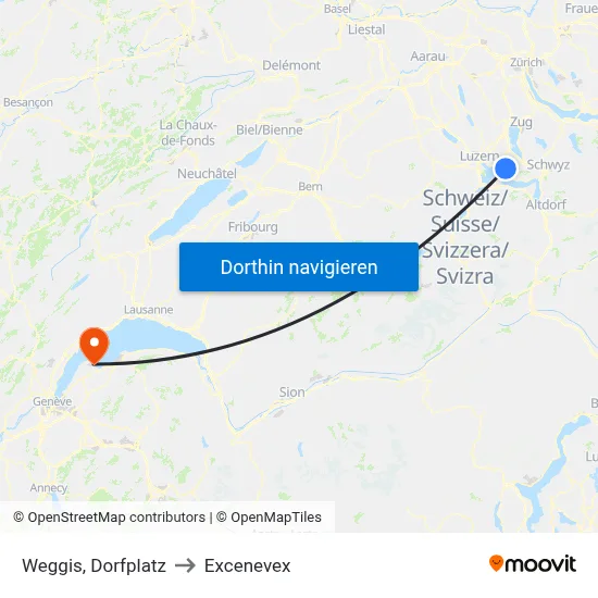 Weggis, Dorfplatz to Excenevex map