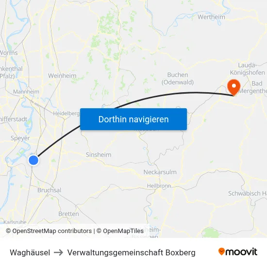 Waghäusel to Verwaltungsgemeinschaft Boxberg map