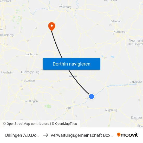 Dillingen A.D.Donau to Verwaltungsgemeinschaft Boxberg map
