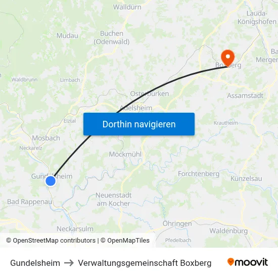 Gundelsheim to Verwaltungsgemeinschaft Boxberg map