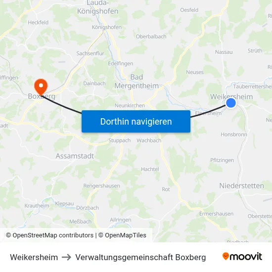 Weikersheim to Verwaltungsgemeinschaft Boxberg map