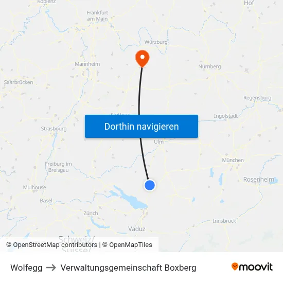 Wolfegg to Verwaltungsgemeinschaft Boxberg map