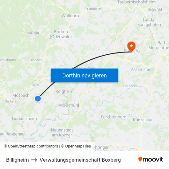 Billigheim to Verwaltungsgemeinschaft Boxberg map