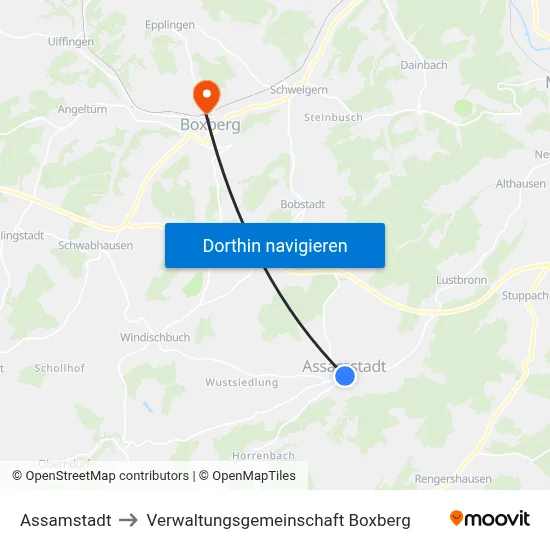 Assamstadt to Verwaltungsgemeinschaft Boxberg map