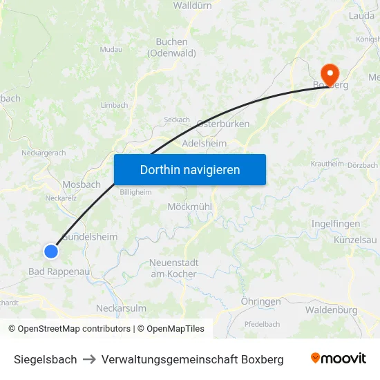 Siegelsbach to Verwaltungsgemeinschaft Boxberg map