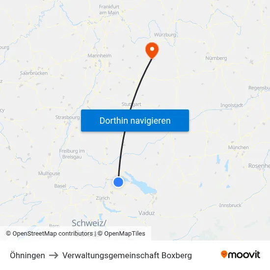 Öhningen to Verwaltungsgemeinschaft Boxberg map