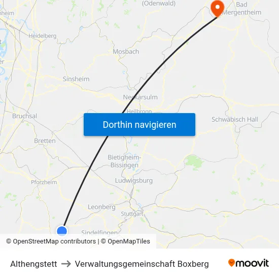 Althengstett to Verwaltungsgemeinschaft Boxberg map