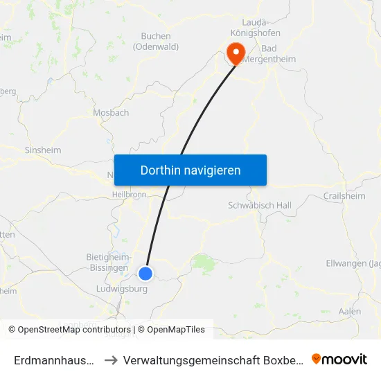 Erdmannhausen to Verwaltungsgemeinschaft Boxberg map