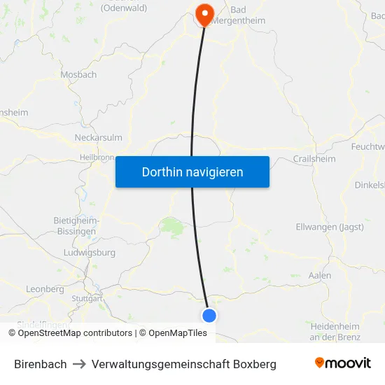Birenbach to Verwaltungsgemeinschaft Boxberg map
