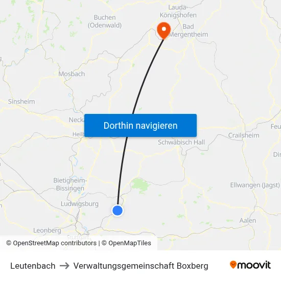 Leutenbach to Verwaltungsgemeinschaft Boxberg map