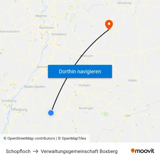 Schopfloch to Verwaltungsgemeinschaft Boxberg map